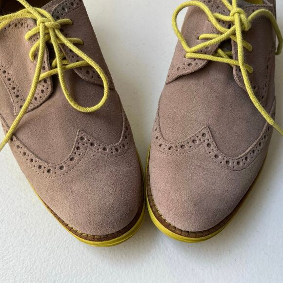 Cole Haan Alisa Lunargrand Wingtip Oxfords Women's 7.5 Tan Neon Suede Preppy - Picture 7 of 14